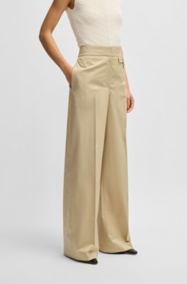 High-waisted regular-fit trousers in airy stretch cotton, Beige