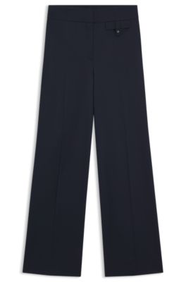 High-waisted regular-fit trousers in airy stretch cotton, Dark Blue