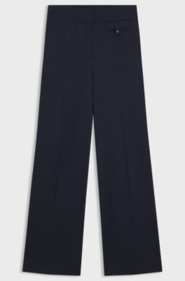 High-waisted regular-fit trousers in airy stretch cotton, Dark Blue