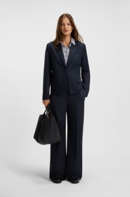 High-waisted regular-fit trousers in airy stretch cotton, Dark Blue