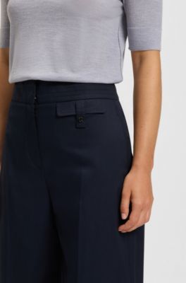 High-waisted regular-fit trousers in airy stretch cotton, Dark Blue