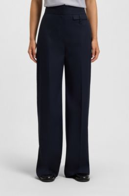 High-waisted regular-fit trousers in airy stretch cotton, Dark Blue