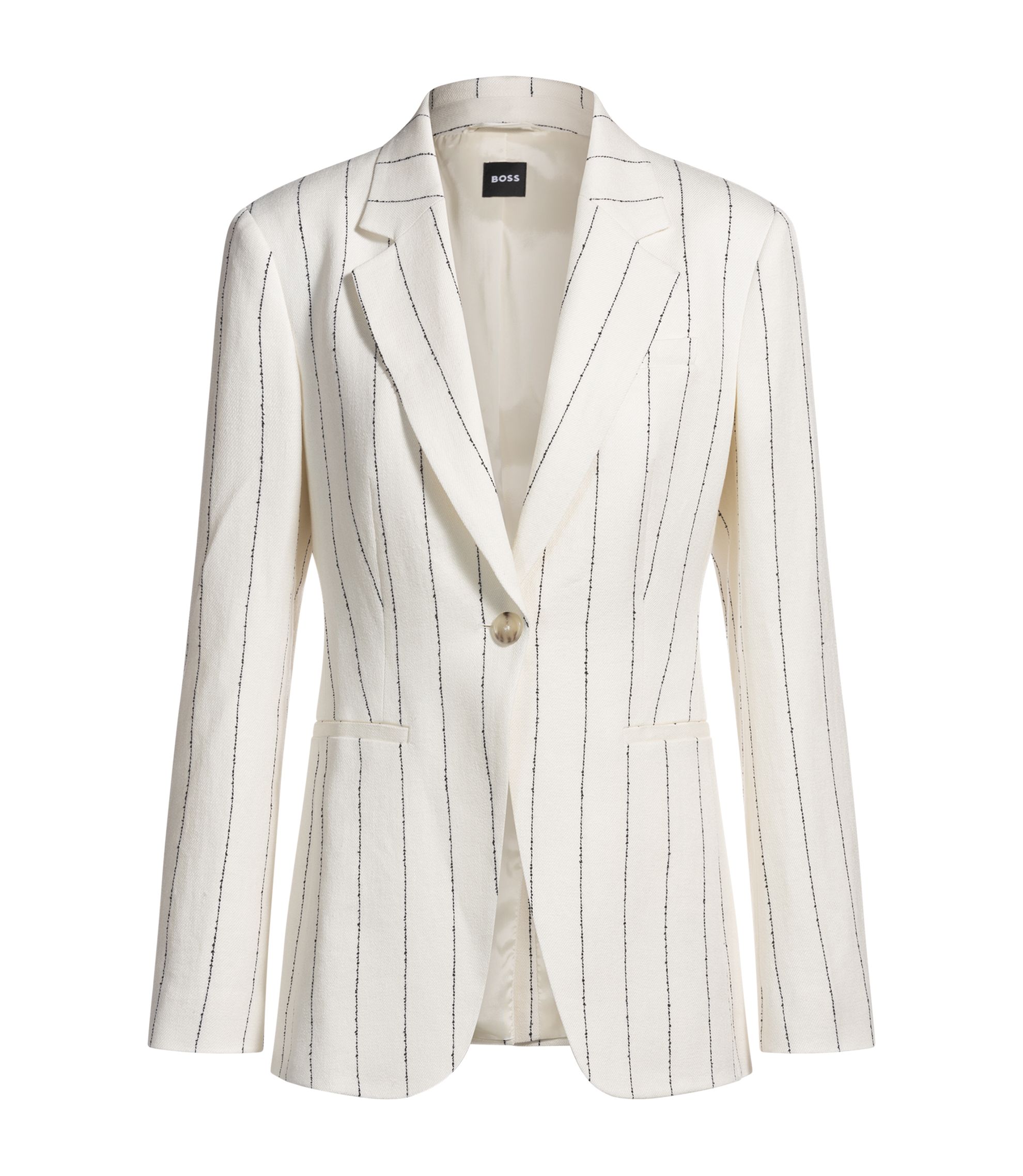 BOSS - スリムフィット スーツジャケット リネンブレンド ストライプ