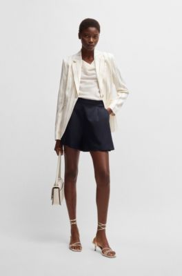 Giacca slim fit in misto lino boucl&eacute; a righe, Bianco a motivi