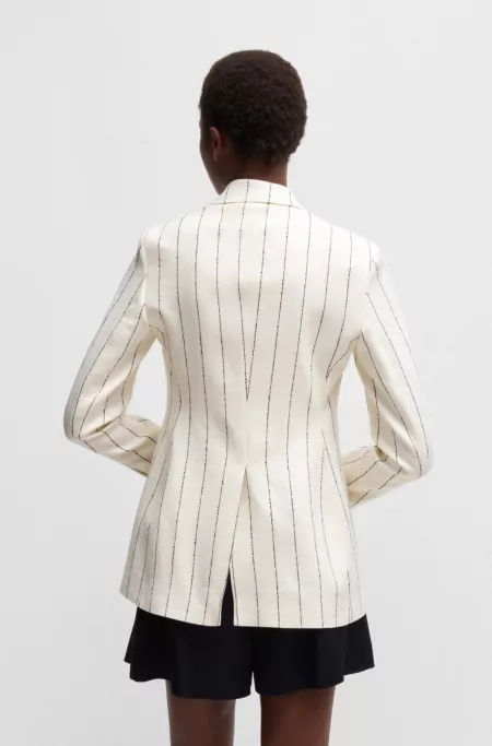 Slim-fit suit jacket in striped linen-blend bouclé