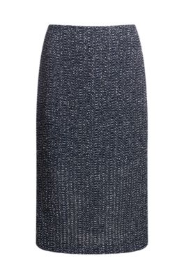 Pencil skirt in two-tone crochet tweed, Dark Blue