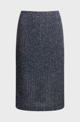Pencil skirt in two-tone crochet tweed, Dark Blue