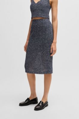 Pencil skirt in two-tone crochet tweed, Dark Blue