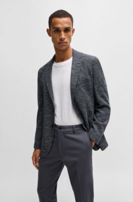 Regular-fit jacket in micro-patterned stretch fabric, Dark Blue