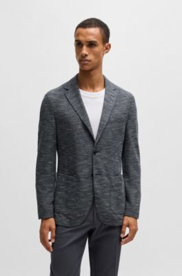 Regular-fit jacket in micro-patterned stretch fabric, Dark Blue