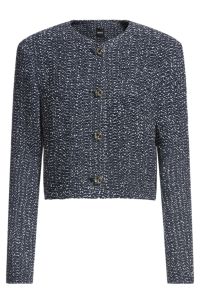 Collarless jacket in two-tone tweed, Blue Patterned
