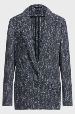 Relaxed-Fit Blazer aus zweifarbigem H&auml;kel-Tweed, Blau gemustert