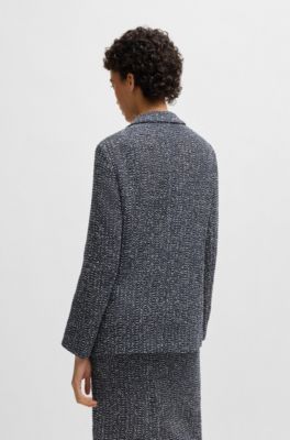 Relaxed-fit blazer in two-tone crochet tweed, Blue Patterned