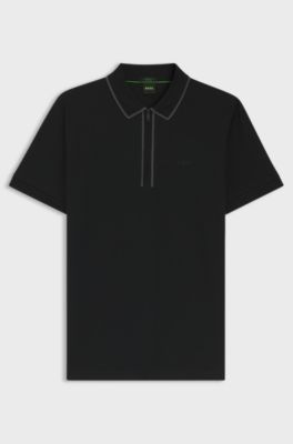 Polo in cotone elasticizzato con righe a contrasto, Nero
