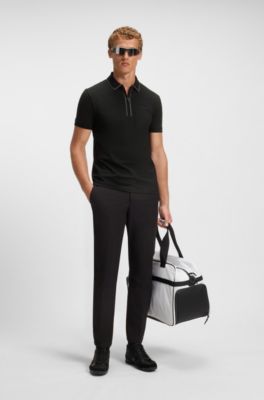 Polo in cotone elasticizzato con righe a contrasto, Nero