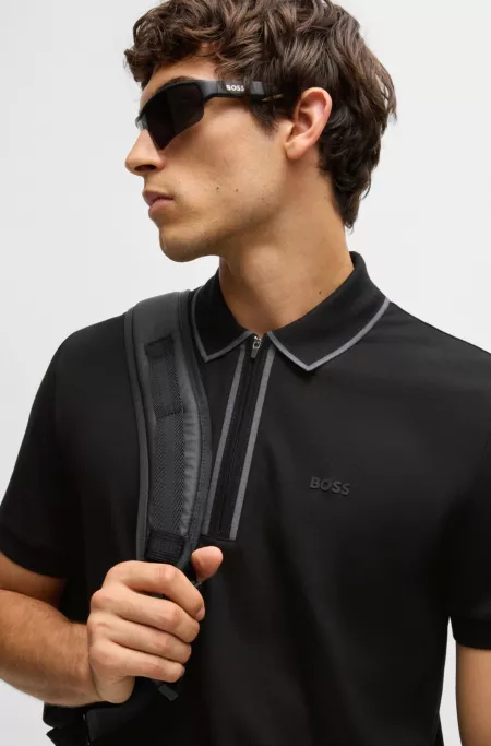 Stretch-cotton polo shirt with contrast stripes