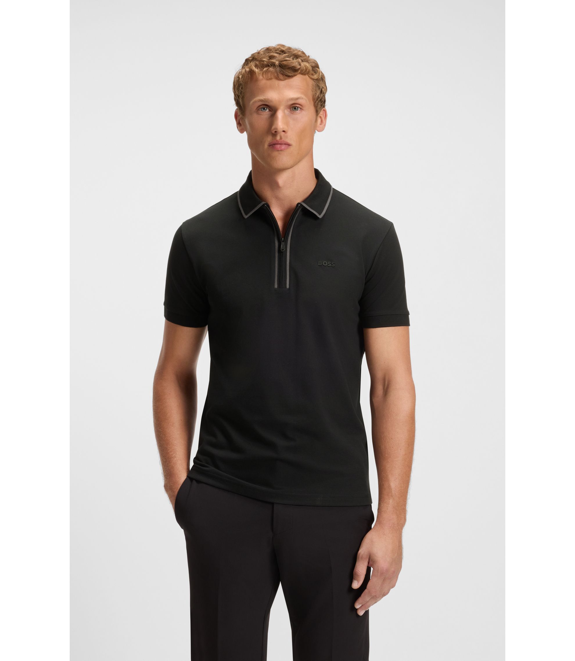 Poloshirt aus Stretch-Baumwolle mit Kontrast-Streifen