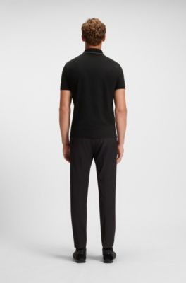 Polo in cotone elasticizzato con righe a contrasto, Nero