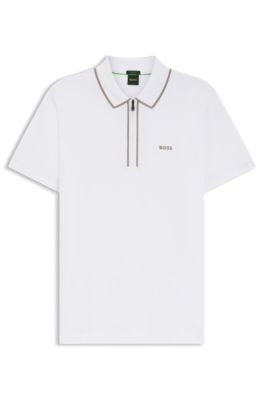 Polo in cotone elasticizzato con righe a contrasto, Bianco