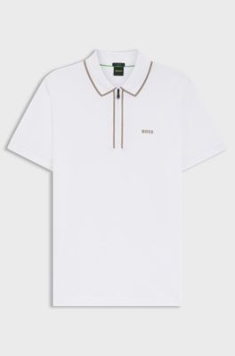 Polo in cotone elasticizzato con righe a contrasto, Bianco