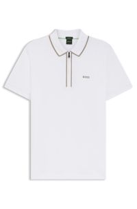 Stretch-cotton polo shirt with contrast stripes, White