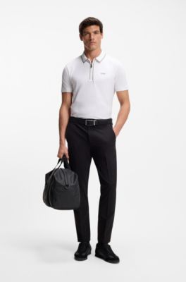 Polo in cotone elasticizzato con righe a contrasto, Bianco