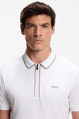 Stretch-cotton polo shirt with contrast stripes, White