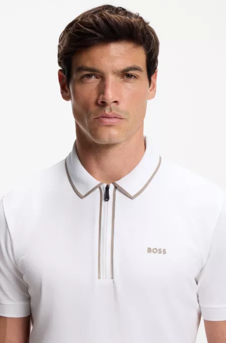 Stretch-cotton polo shirt with contrast stripes
