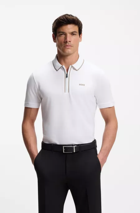 Stretch-cotton polo shirt with contrast stripes