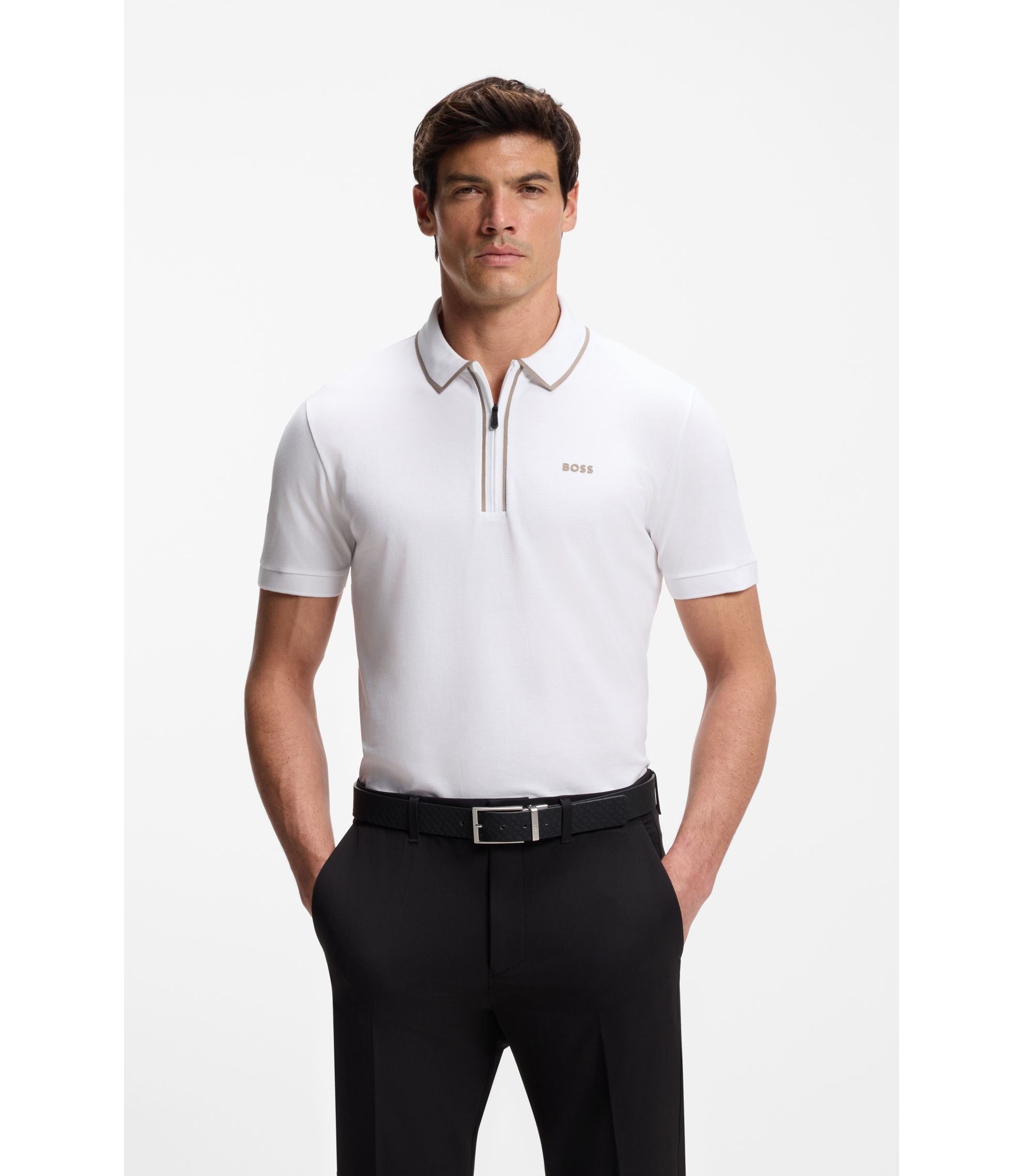 Poloshirt aus Stretch-Baumwolle mit Kontrast-Streifen