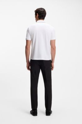 Polo in cotone elasticizzato con righe a contrasto, Bianco