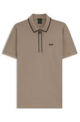 Stretch-cotton polo shirt with contrast stripes, Light Brown