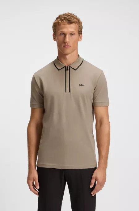 Stretch-cotton polo shirt with contrast stripes