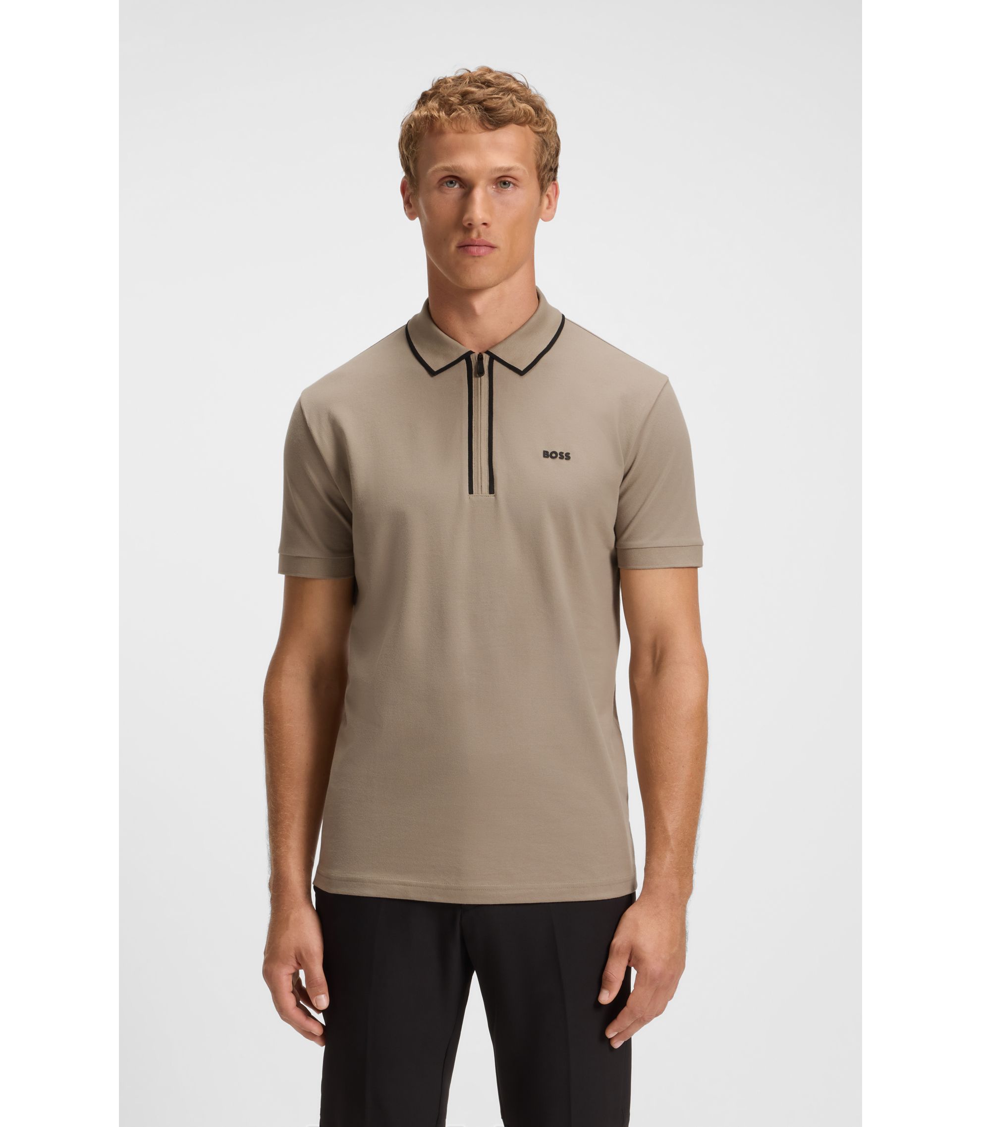 Poloshirt aus Stretch-Baumwolle mit Kontrast-Streifen