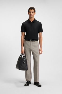 Cotton-blend polo shirt with seersucker structure, Black
