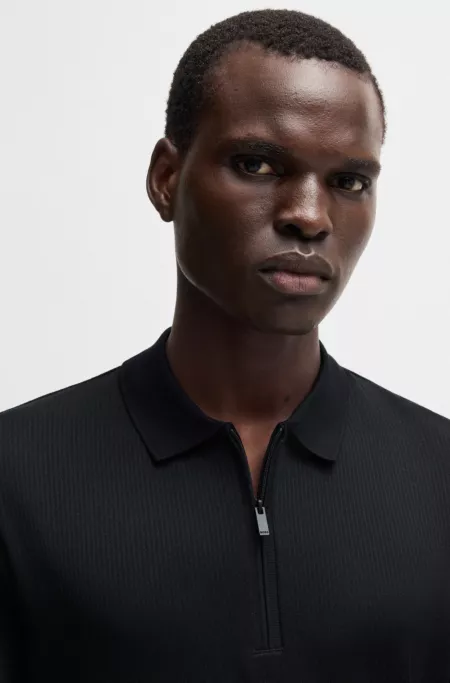 Cotton-blend polo shirt with seersucker structure