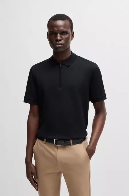 Cotton-blend polo shirt with seersucker structure