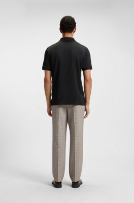 Cotton-blend polo shirt with seersucker structure, Black
