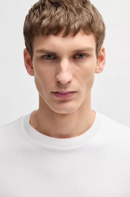 Regular-fit T-shirt in cotton-blend seersucker fabric