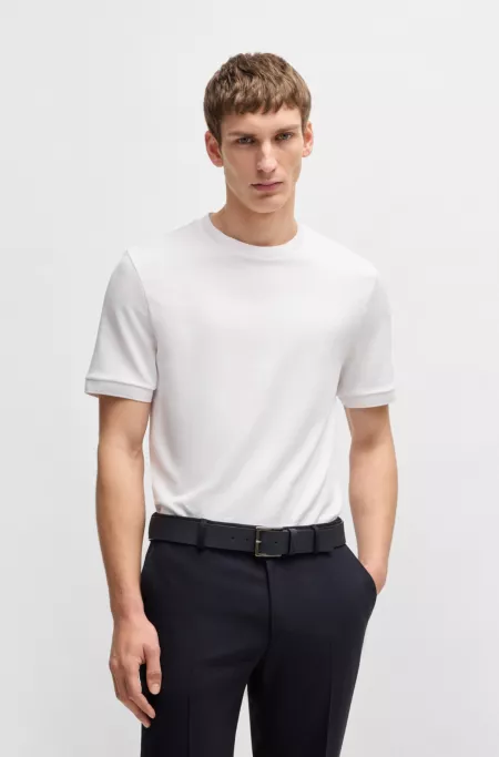 Regular-fit T-shirt in cotton-blend seersucker fabric