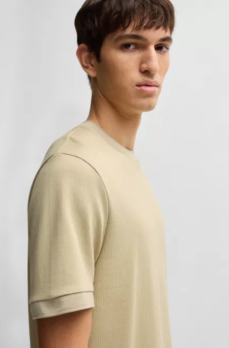 Regular-fit T-shirt in cotton-blend seersucker fabric