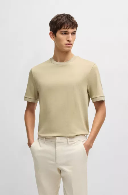Regular-fit T-shirt in cotton-blend seersucker fabric