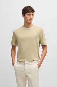 Regular-Fit T-Shirt aus Seersucker-Gewebe, Hellbeige