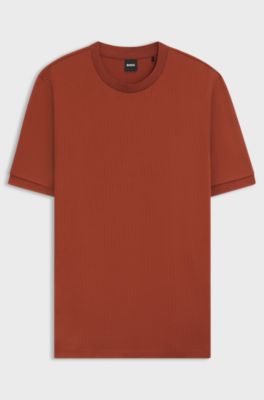 Regular-fit T-shirt in cotton-blend seersucker fabric, Orange