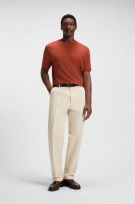 Regular-fit T-shirt in cotton-blend seersucker fabric, Orange