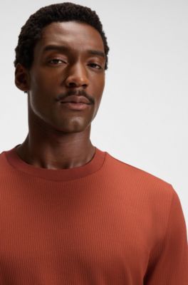 Regular-fit T-shirt in cotton-blend seersucker fabric, Orange