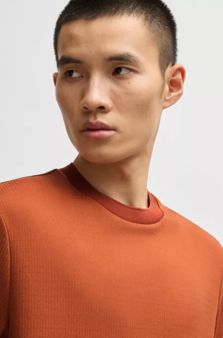 Regular-fit T-shirt in cotton-blend seersucker fabric