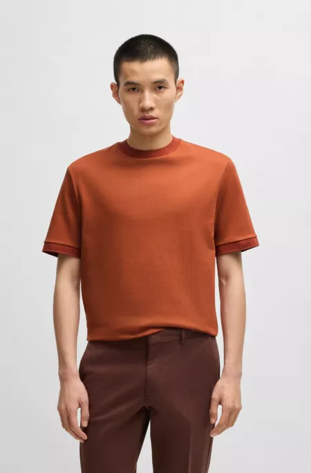 Regular-fit T-shirt in cotton-blend seersucker fabric