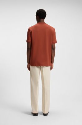 Regular-fit T-shirt in cotton-blend seersucker fabric, Orange