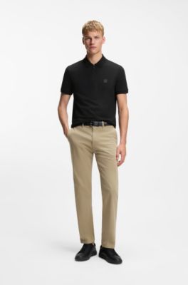 Stretch-cotton slim-fit polo shirt with logo patch, Black